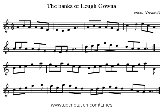 The banks of Lough Gowna - staff notation