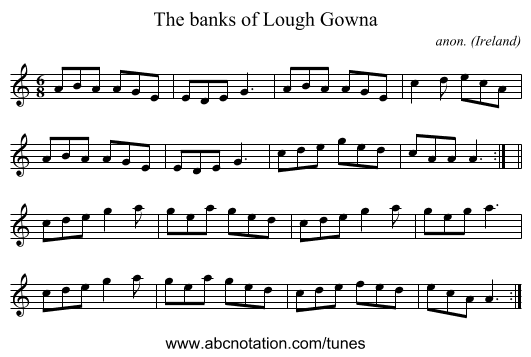 The banks of Lough Gowna - staff notation