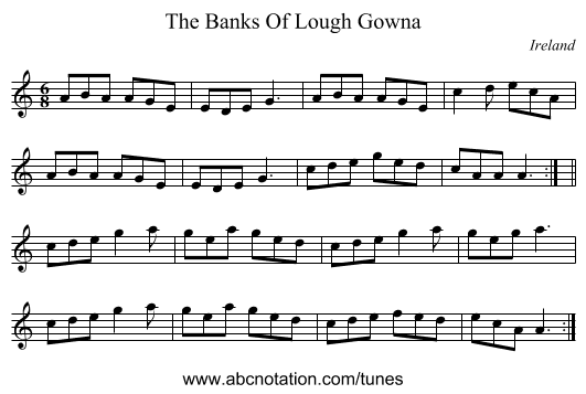 The Banks Of Lough Gowna - staff notation