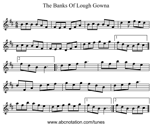 The Banks Of Lough Gowna - staff notation