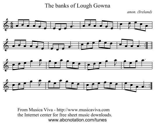 The banks of Lough Gowna - staff notation