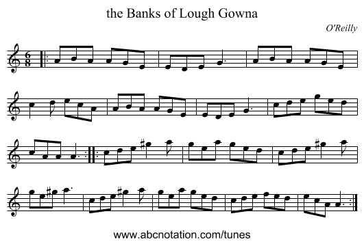 the Banks of Lough Gowna - staff notation