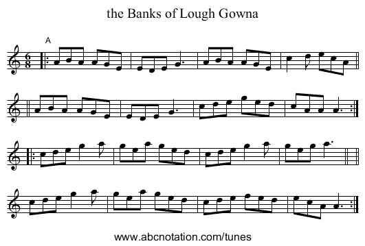 the Banks of Lough Gowna - staff notation