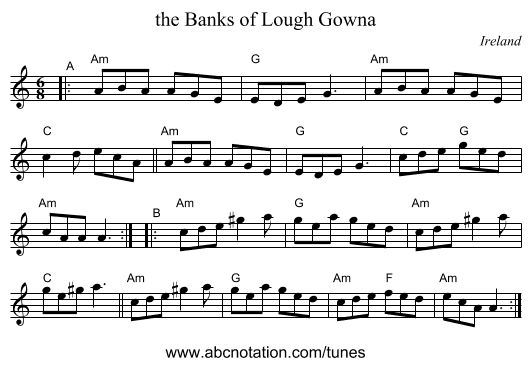 the Banks of Lough Gowna - staff notation