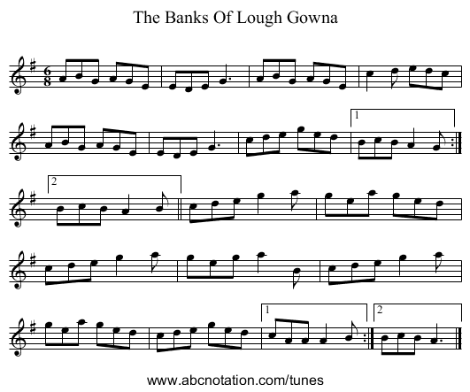 The Banks Of Lough Gowna - staff notation