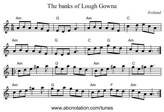 The banks of Lough Gowna - staff notation