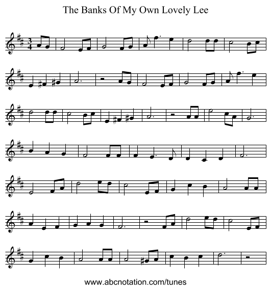 The Banks Of My Own Lovely Lee - staff notation