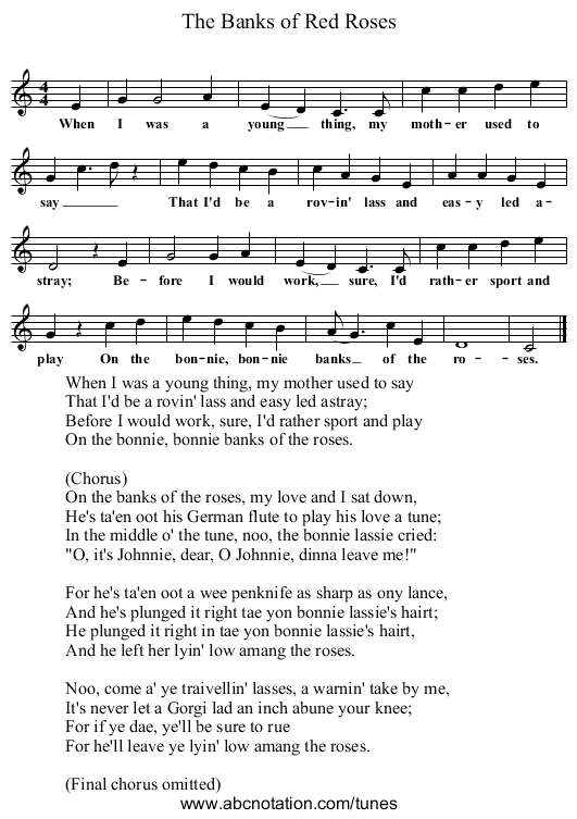 The Banks of Red Roses - staff notation