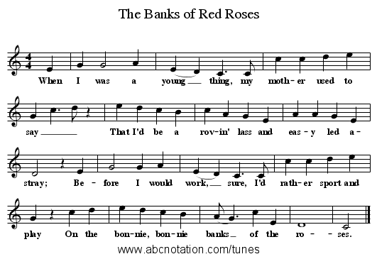 The Banks of Red Roses - staff notation