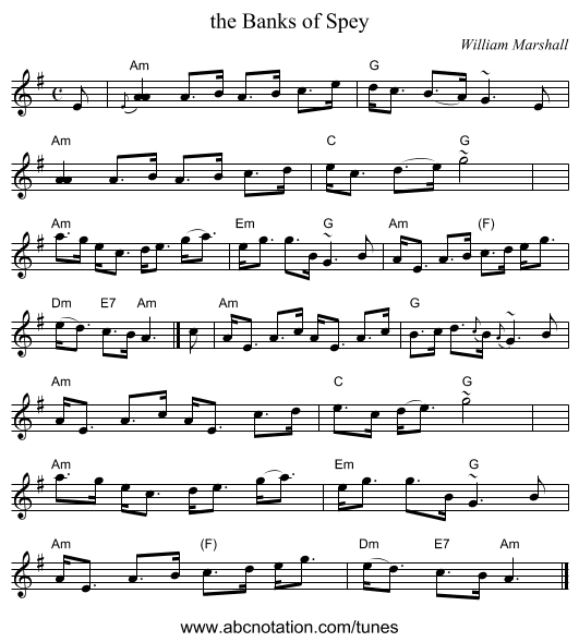 the Banks of Spey - staff notation