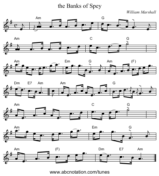 the Banks of Spey - staff notation