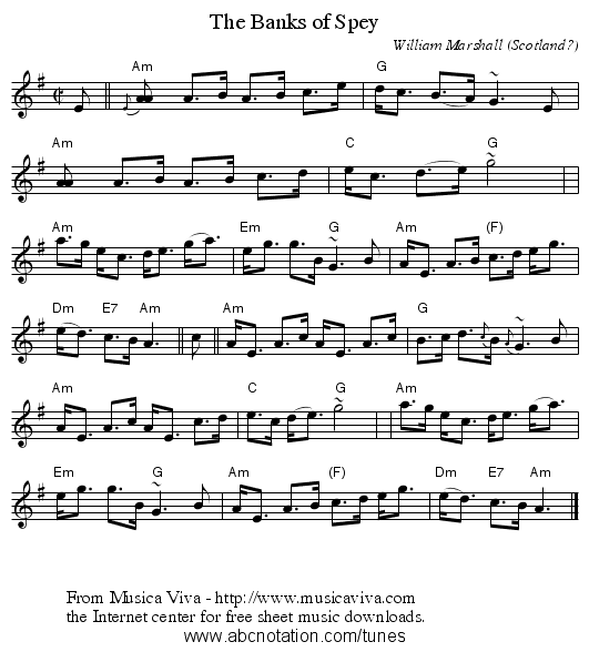 The Banks of Spey - staff notation