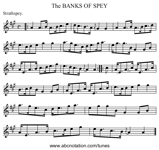 The BANKS OF SPEY - staff notation