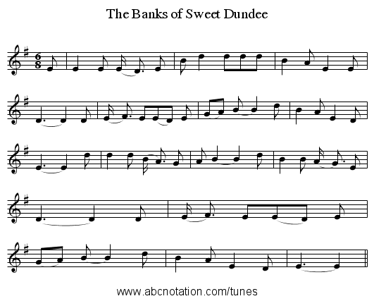 The Banks of Sweet Dundee - staff notation