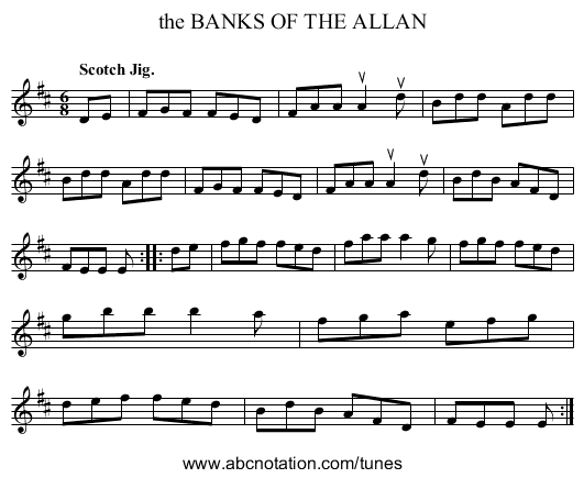 the BANKS OF THE ALLAN - staff notation