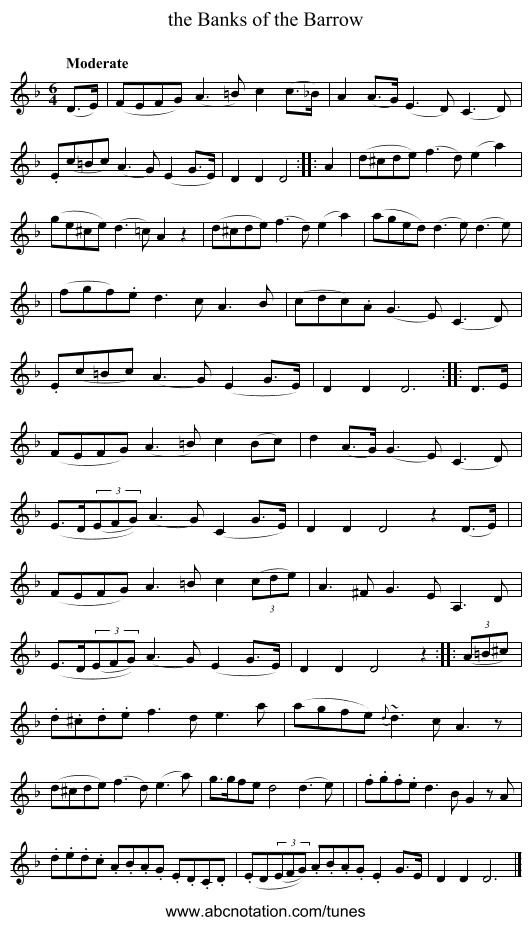 the Banks of the Barrow - staff notation