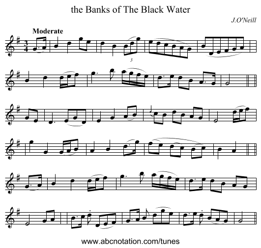 the Banks of The Black Water - staff notation
