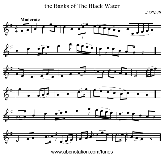 the Banks of The Black Water - staff notation