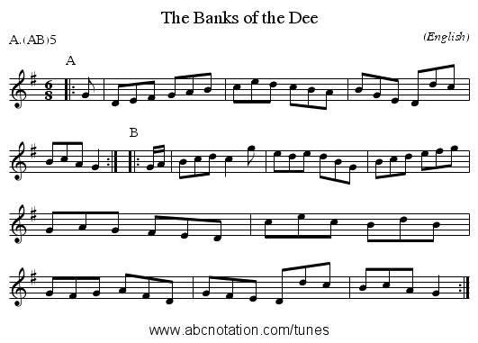 The Banks of the Dee - staff notation