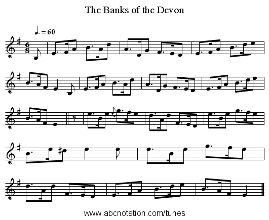 The Banks of the Devon - staff notation