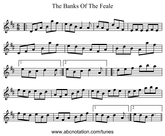 The Banks Of The Feale - staff notation