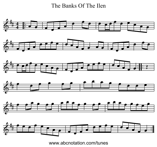 The Banks Of The Ilen - staff notation