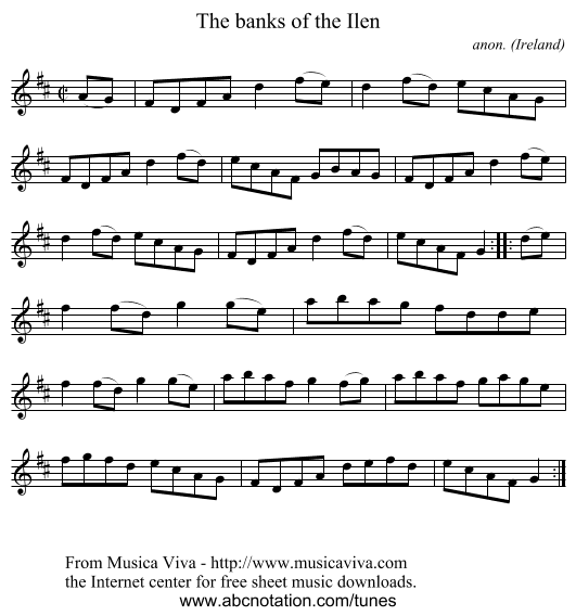 The banks of the Ilen - staff notation