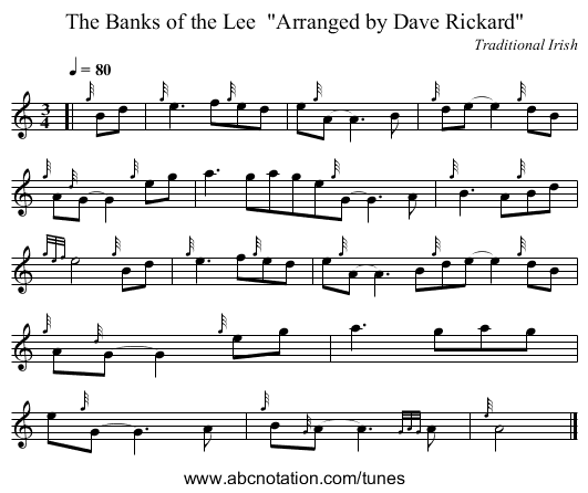 The Banks of the Lee  Arranged by Dave Rickard - staff notation