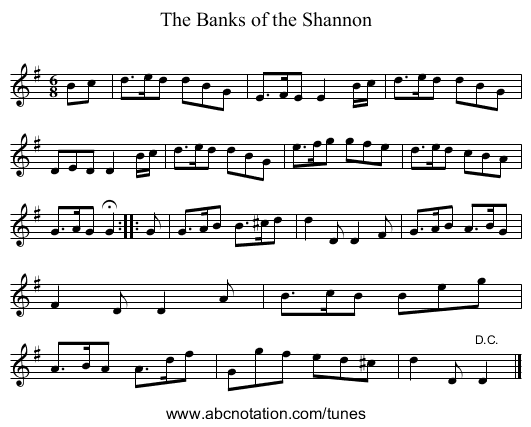 The Banks of the Shannon - staff notation