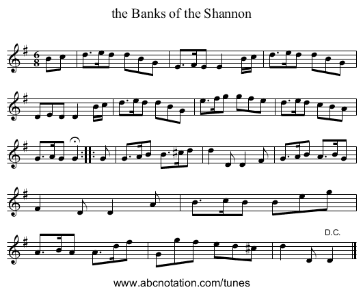 the Banks of the Shannon - staff notation