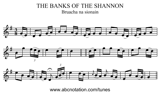 THE BANKS OF THE SHANNON - staff notation