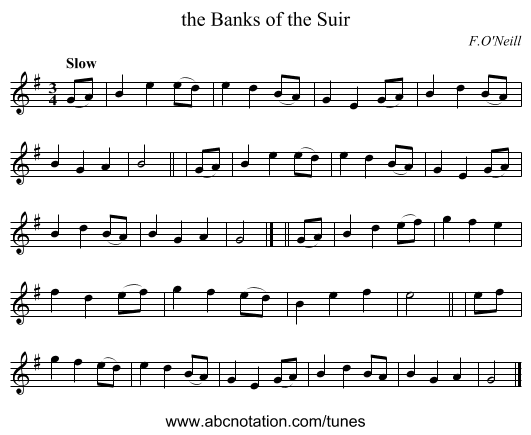 the Banks of the Suir - staff notation