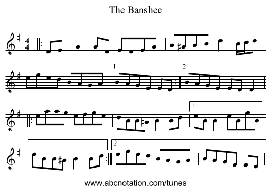 The Banshee - staff notation