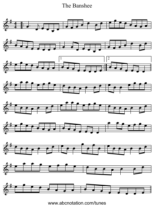 The Banshee - staff notation