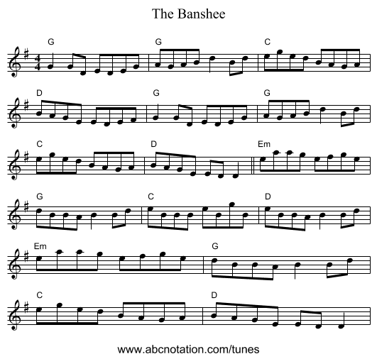 The Banshee - staff notation