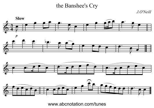 the Banshee's Cry - staff notation