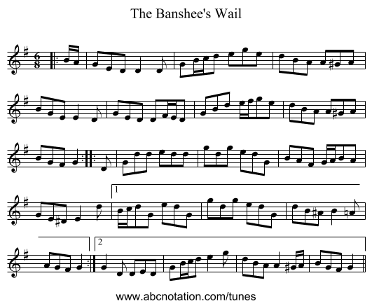 The Banshee's Wail - staff notation