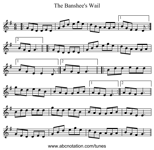 The Banshee's Wail - staff notation
