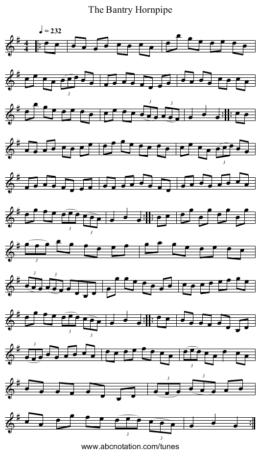 The Bantry Hornpipe - staff notation