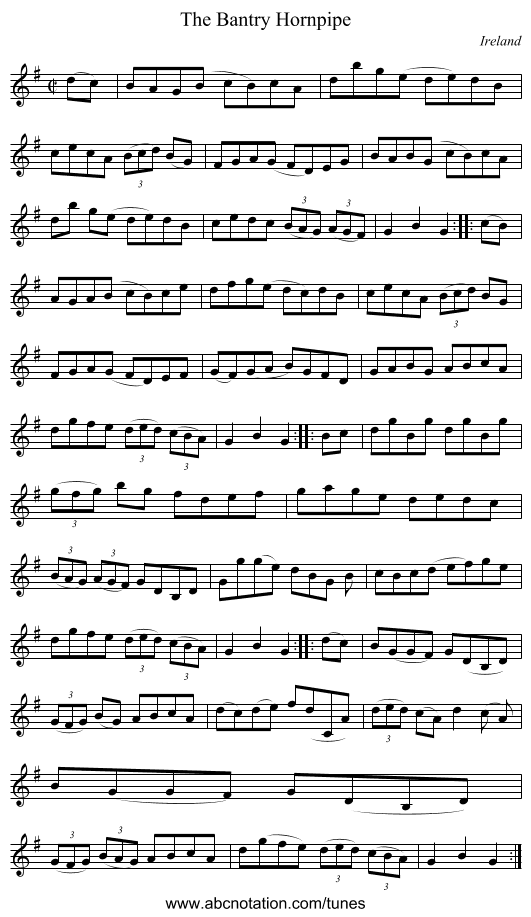 The Bantry Hornpipe - staff notation