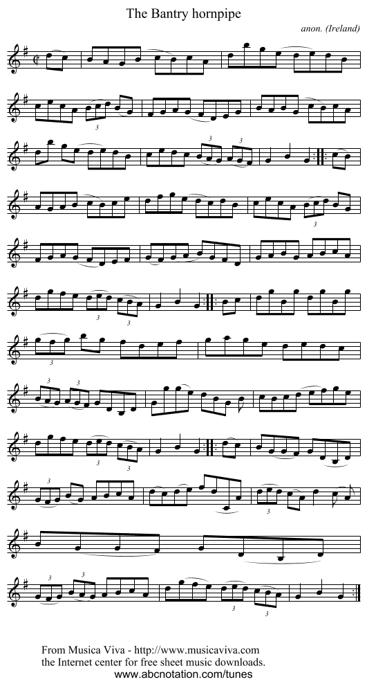 The Bantry hornpipe - staff notation