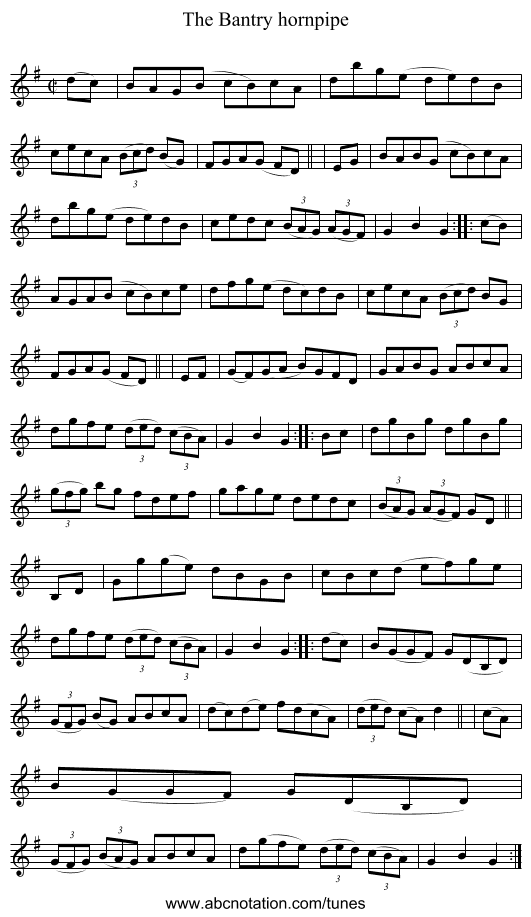 The Bantry hornpipe - staff notation