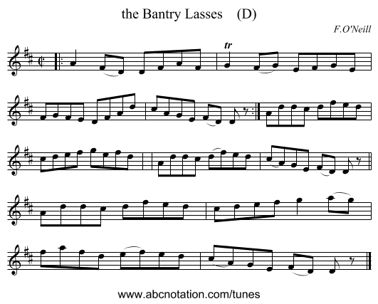 the Bantry Lasses    (D) - staff notation