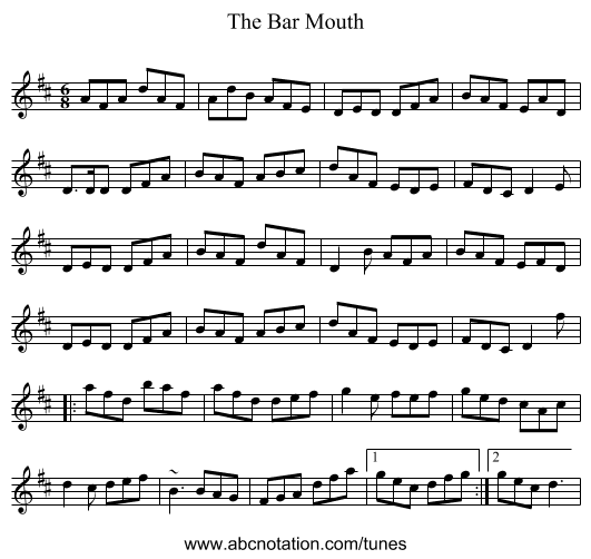 The Bar Mouth - staff notation