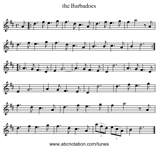 the Barbadoes - staff notation