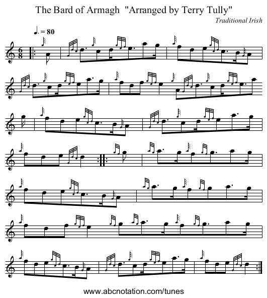 The Bard of Armagh  Arranged by Terry Tully - staff notation
