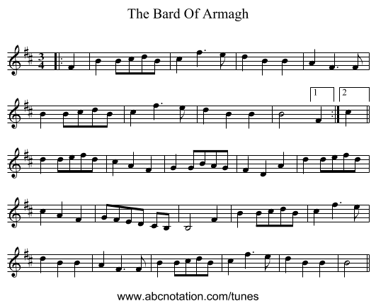 The Bard Of Armagh - staff notation