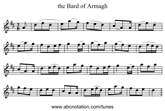 the Bard of Armagh - staff notation