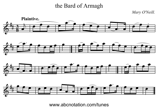 the Bard of Armagh - staff notation