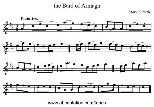 the Bard of Armagh - staff notation